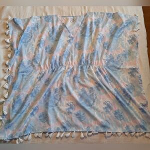 SnapperRock girls size 12 swim cover up, pastel pink, blue & white EUC